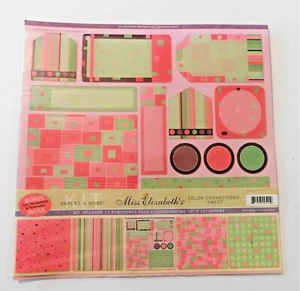 Miss Elizabeth's Junk Journal Scrapbook Paper 4 Pages 12x12 Punchout Pink Green - Picture 1 of 4