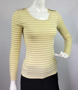 Neu mit Etikett Ann Taylor maritim hellbraun/gelb gestreiftes T-Shirt mit Schulterlasche Oberteil Gr. XSP, XL - Bild 1 von 5