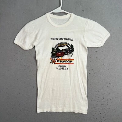 Camiseta blanca vintage años 70 Dunlop Racing Tyres Vanbrabant Diegem Porsche BMW Foto 1 de 4
