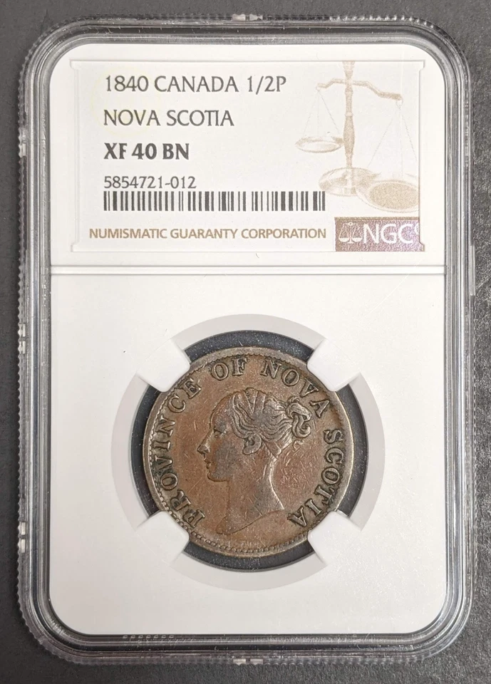 1840 Nova Scotia Canadian Half Penny NGC XF 40 BN - Image 1 of 3