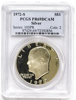 1972 S Eisenhower Silver Dollar PCGS PR69DCAM - Image 1 of 4