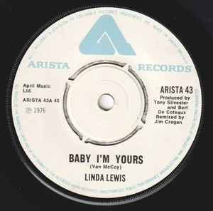 Linda Lewis Baby I'm Yours 7" vinyl UK Arista 1976 4 prong label design ARISTA43 - Picture 1 of 2
