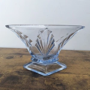 Vintage Art Deco Ice Blue Glass Diamond Shaped Bagley Posy Vase - Picture 1 of 10