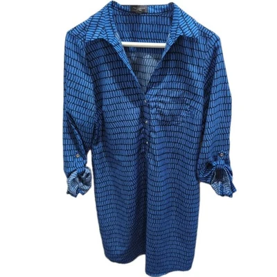 Camisa de vestir The Limited Ashton manga larga con lengüeta enrollable azul/negro talla pequeña usada en excelente estado Foto 1 de 4