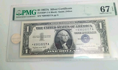 $1 Star Note PMG 1957-A Silver Certificate FR#1620 Smith/Dillon SN*63010217A G - Image 1 of 4