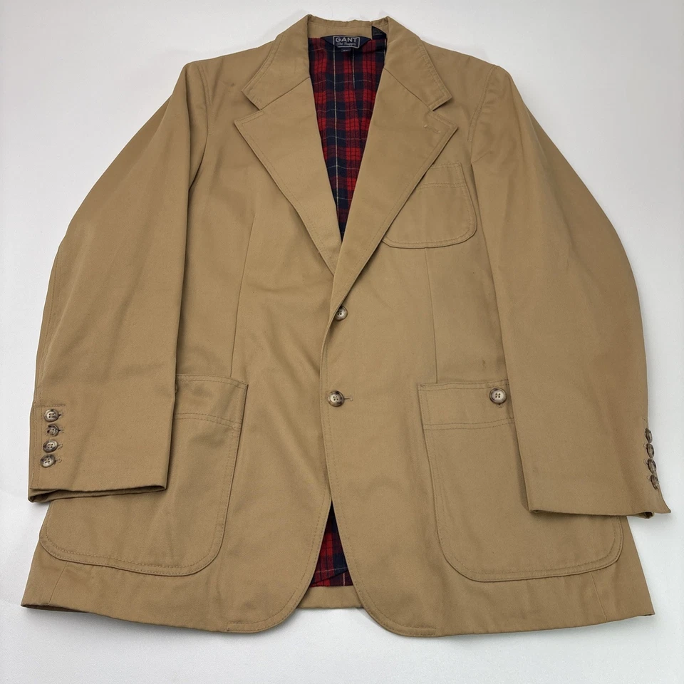 VTG Gant Rugger Blazer Jacket Plaid Flannel Lined Khaki Mens 42L - Image 1 of 4