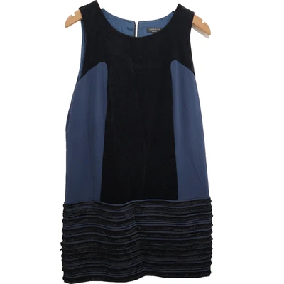 Vestido recto Bemberg de terciopelo azul trapo y hueso paneles de algodón azul sin mangas talla 12 Foto 1 de 4