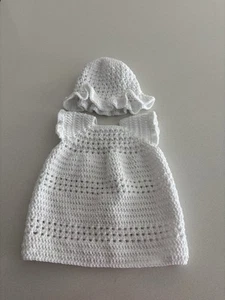 Handmade Crochet Baby Dress with bucket hat 3/6 months - Picture 1 of 6