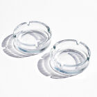 Set of 2 Round Thick Glass Ashtrays Cigarette Cigar Outdoor Pub Table Top Garden
