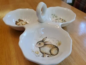 Fitz & Floyd 3-Section 9" Candy Dish Le Lapin Cottagecore ShabbyChic EUC - Picture 1 of 11