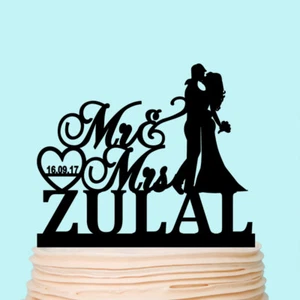 Mr & Mrs Personalisiert Hochzeit Kuchen Topper Hochzeit Braut & Bräutigam Acryl - Bild 1 von 9
