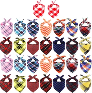 Dog Bandanas, 30 Pack 22.8"X15.7" Triangle Plaid Bibs Pet Scarf Accessories Bulk - Picture 1 of 12
