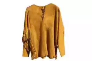 Mens Buckskin Leather Suede Jacket Warshirt Western Wear Deerskin Mountain Man - Picture 1 of 3