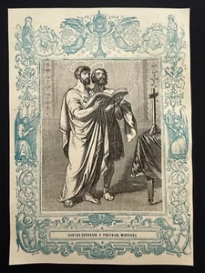 antica incisione santino incisione 1800 S. GERVASIO Y PROTASIO MARTIRES. - Foto 1 di 1