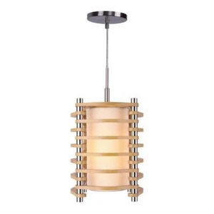 Woodbridge Lighting Steps Round Wood 1 Light Mid Pendant in Nickel/Ash - Picture 1 of 4
