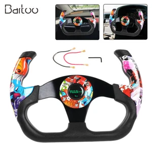 13inch/325mm Model U Plaid Graffiti Style Racing Steering Wheel w/ Horn Button - Picture 1 of 17