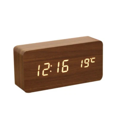 LED Digital Alarm Wooden Clock Temperature Bedside Table Time Display Room Decor - image 1 of 4
