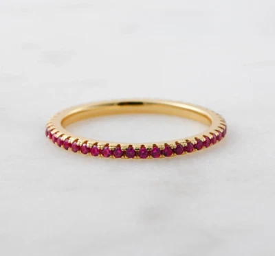 Natural Ruby Gemstone Band Ring Minimalist Jewelry 10k Solid Gold Size Available - Image 1 of 4