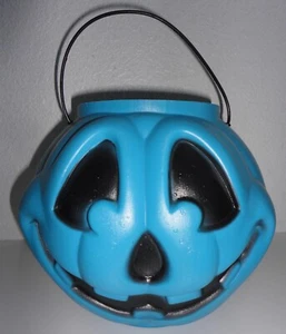General Foam Blow Mold Jack O Lantern Blue Candy Bucket Pail Black Features - Picture 1 of 1