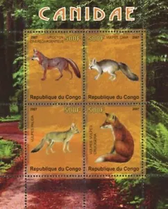 Congo Canin Fox Wild Animal Vulpes Cana Souvenir Sheet of 4 Stamps Mint NH - Picture 1 of 5