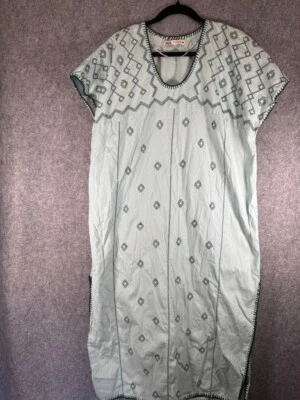 Zara Dress Women Medium Blue Linen Blend Geometric Pattern Embroidered Boho - Image 1 of 4