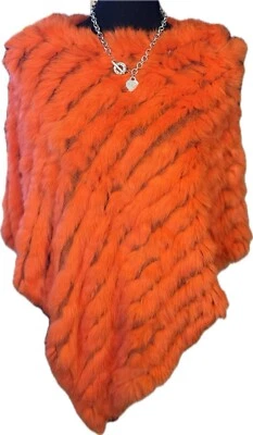 Nuevo con etiquetas Poncho de piel de conejo naranja neón piel genuina real talla única Foto 1 de 4