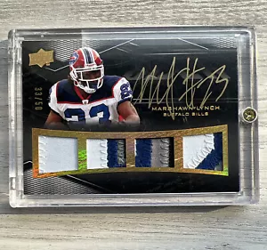 Marshawn Lynch ON CARD GOLD AUTO UD BLACK QUAD GAME USED Patch #/50 Gold ๐ฅ - Picture 1 of 2