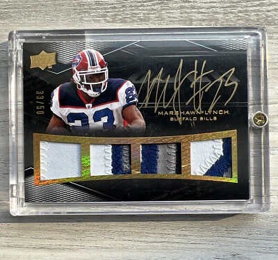 Marshawn Lynch ON CARD GOLD AUTO UD BLACK QUAD GAME USED Patch #/50 Gold 🔥 - Image 1 of 2