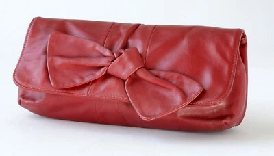 SOFT , STRAWBERRY RED LEATHER CLUTCH BAG WITH BOW DETAIL , Ted Baker, Small Size - Image 1 of 4