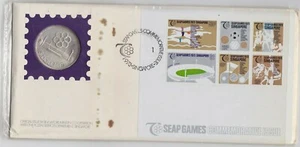 KAPPYSCOINS 1973 SINGA PORE $5 SILVER 7th SEAP GAMES PNC COMMEMORATIVE ISSUE - Picture 1 of 5