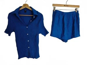 CAMICIA E PANTALONCINI BLU STROPICCIATI SET ESTIVO COORD - Taglia 10 - Foto 1 di 3