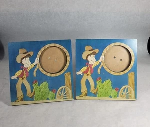Set Of 2 Photo Picture Frames Western Cartoon Cowboy Roper Lasso 8.5"×8.5" - Picture 1 of 3