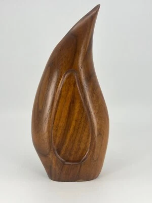 Jarrón de madera lágrima marrón con diseño recortado y tapón de rana 10" H forma MCM VINTAGE Foto 1 de 4