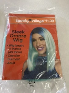 Schlanke Ombre Perücke Halloween Party 17" Erwachsene Spooky Village Neu Blau Grün - Bild 1 von 2