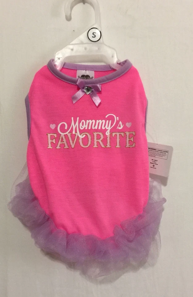 Smoochie Pooch Dog DRESS "Mommy's Favorite" Pink-Purple Ruffle & Bow-Bling Small - Image 1 of 2