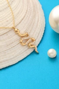 Snake Necklace, 14K Solid Gold Animal Necklace, Tiny 14K Gold Snake Pendant - Picture 1 of 8