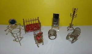 Miniature Dollhouse VTG Furniture Lot Metal Wire Rocking Chair End Table 1:12 - Picture 1 of 1