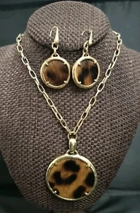 Patricia Nash Leopard Calf Hair Pendant & Earring Set - Picture 1 of 10