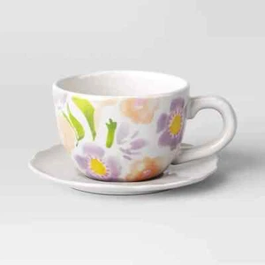 Target Threshold 10 oz Easter Peek-a-Boo Bunny con taza de té floral y platillo, BN - Imagen 1 de 4