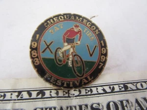 1988 tie tack pin Chequamegon Festival, Mountain Bike Festival 1.1 inches across - Picture 1 of 2