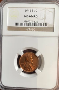 1944 S Lincoln Wheat Cent 1c, NGC MS66 RD!!!UNC High Grade, Stunning Coin - Picture 1 of 2