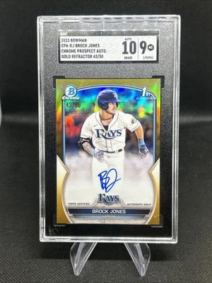 2023 Bowman 1st Chrome Gold #CPA-BJ Brock Jones /50 Gold Ref. RC Auto SGC 9 / 10 - Image 1 of 2