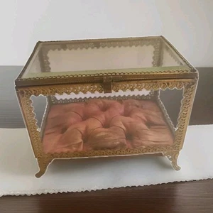 French Bad Set Wedding Or Jewelry Glass Bevelled 19th Brass Gold 8.5" X 6" - Picture 1 of 17