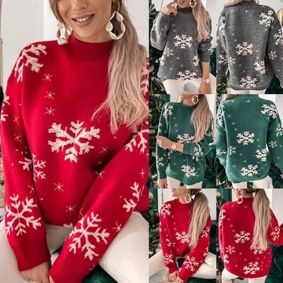 Christmas Womens Knitted Jumper Tops Sweater Ladies Long Sleeve Casual Pullover - Image 1 of 4