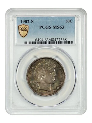 Medio dólar de peluquero 1902-S 50C graduación profesional MS63 Foto 1 de 4