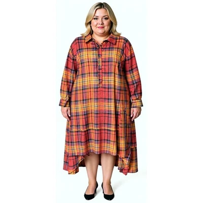 Roaman’s Orange Plaid Midi Maxi Shirt Dress Plus 32 4XL 5XL Fall Autumn Classic - Image 1 of 4