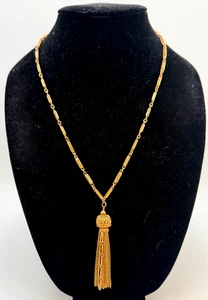 Vintage Kramer Damita Quaste Halskette goldfarben rechteckig Kettenglied - Bild 1 von 8