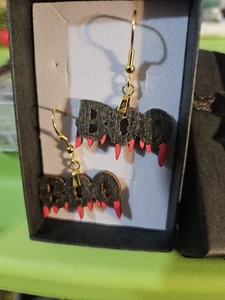 BOO Earrings Handmade Wood - Picture 1 of 4