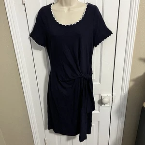 Vestido Talbots Nantucket Slub Lateral Corbata Azul Marino Mediano Náutico Preppy G2 - Imagen 1 de 6