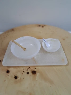 Set of 2 Selenite Bowls With Spoons And Tray Crystal Decor Bowls - Image 1 of 4